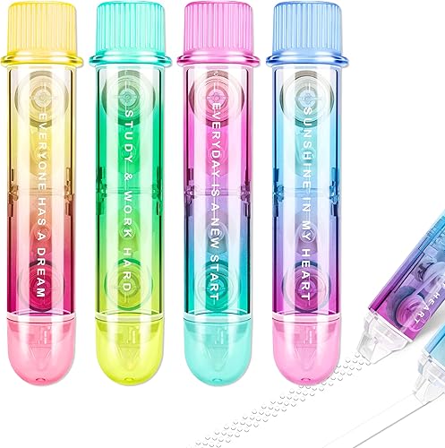 BITOSEE Cinta correctora blanca 2 en 1 y rodillo de cinta de doble cara, lindo adhesivo de secado rápido japonés blanco hacia fuera, con cinta