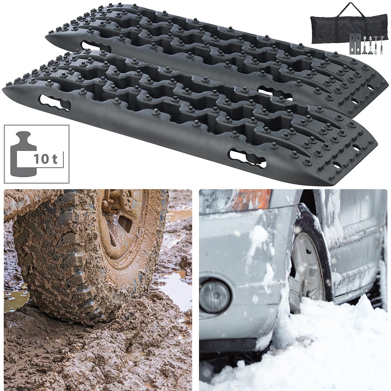 Lescars Sandblech: 2er-Set Reifen-Traktionsmatten, ultrastabile Nylonfaser, 90x31x6 cm (Anfahrhilfe, Sandboards, Kfz)