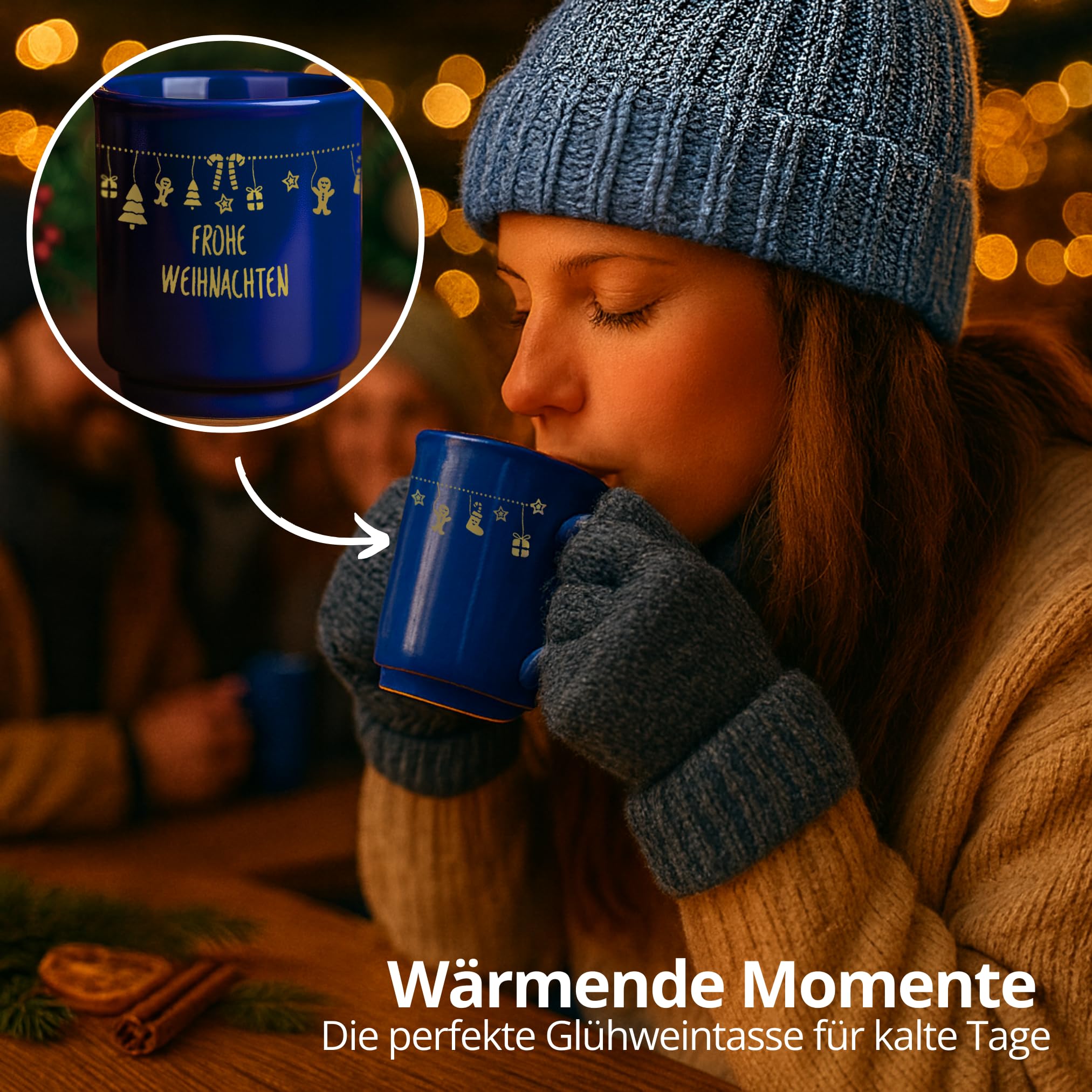 12 Glühweintassen 0,2L Blau mit Henkel Keramik Set