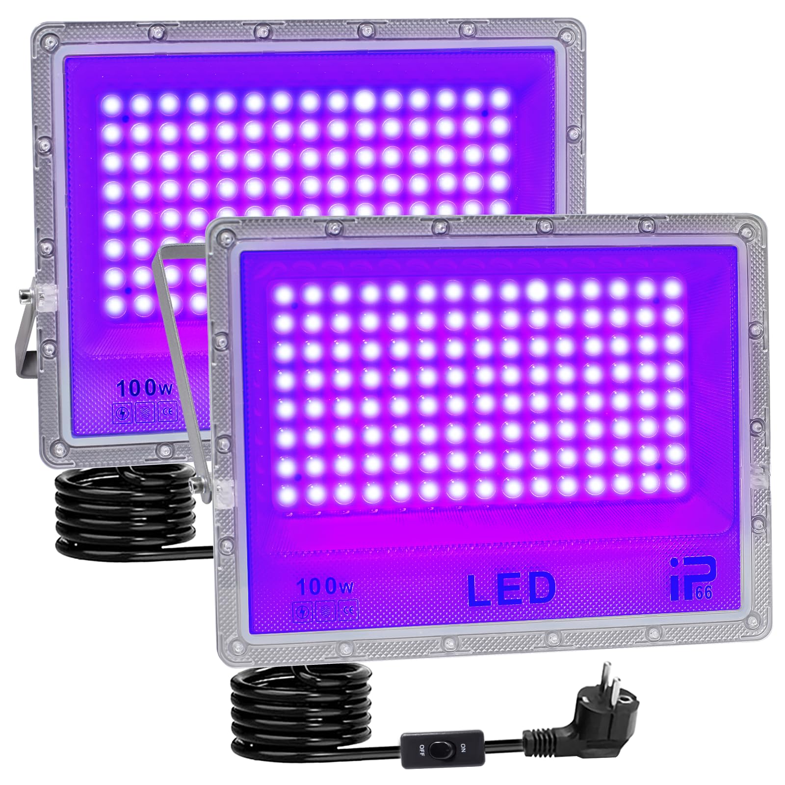 Luce UV LED 100W, Luce Nera uv 395-405nm, Faretto UV LED, Impermeabile IP66 Lampada ultravioletta, Faro uv per Festa fluorescente Halloween Natale Pittura del corpo