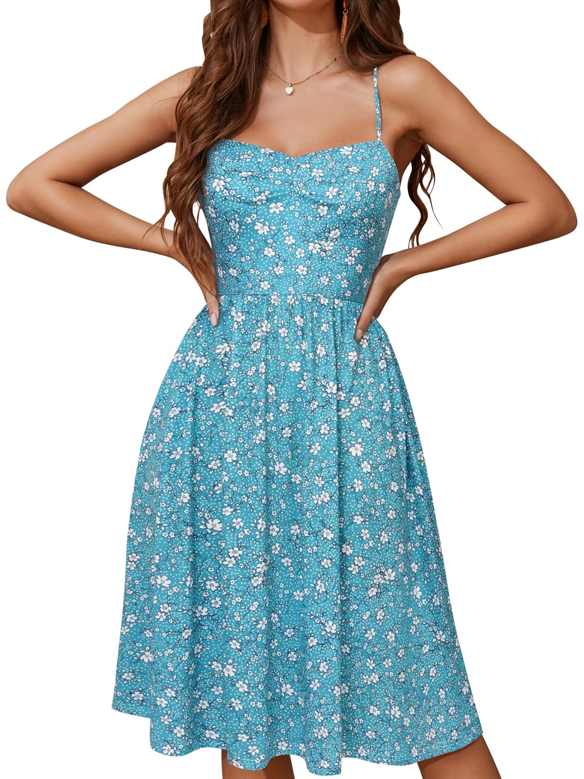 YATHON Summer Casual Dress for Women 2025 Vacation Beach Dresses Adjustable Spaghetti Strap Sundress with Pockets