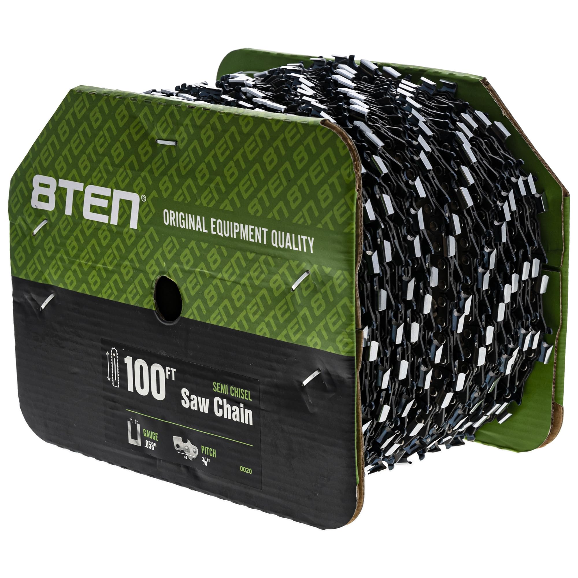 8TEN Chainsaw Chain Bulk Reel Semi Chisel 100 Foot .058 Gauge 3/8 Pitch