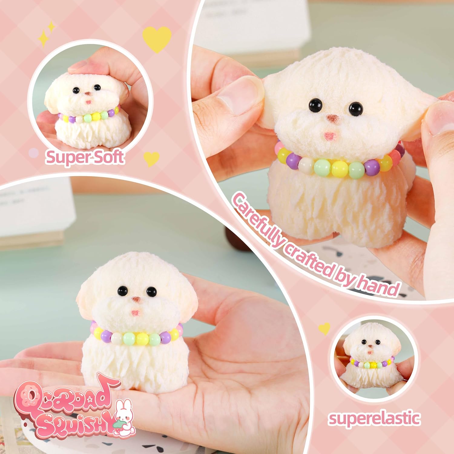 Taba Dog Squishy – Handmade Ultra Soft Silicone Squeeze Fidget Toys for Kids & Adults,Kawaii Packaging (Cute Dog Design with Necklace)