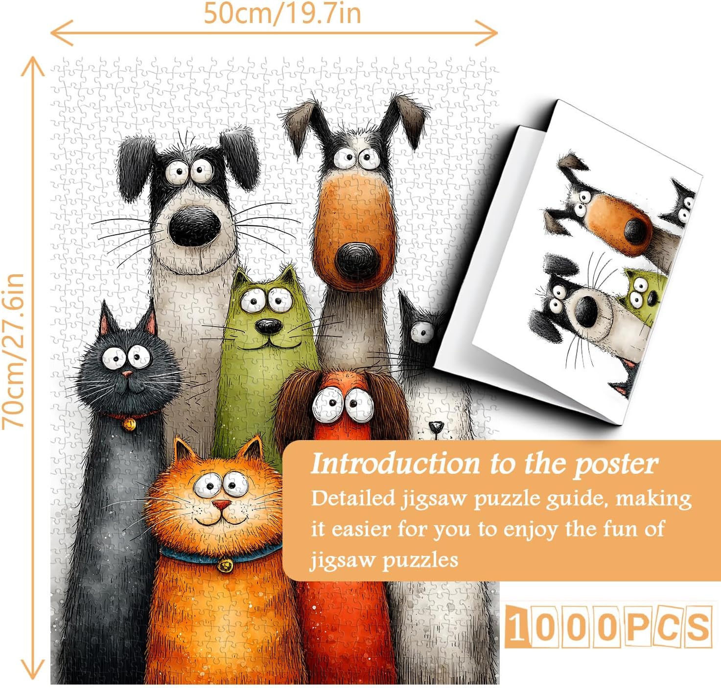 Funny Pets Jigsaw Puzzle 1000 Pieces, Dog Puzzles for Adults Cute Cat, Larkipuzz Impossible Challenging Whimsical Animals Theme as Home Decor