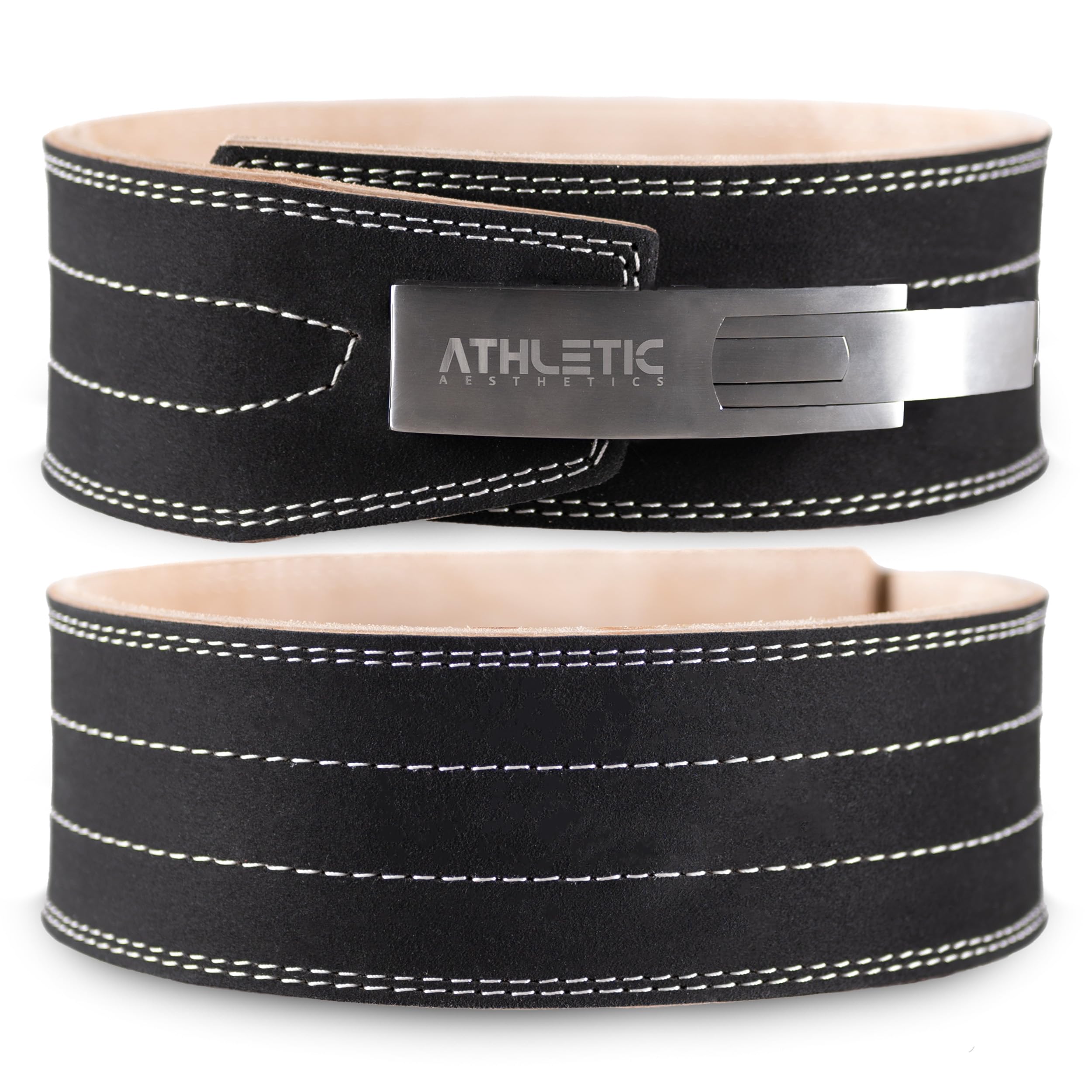 ATHLETIC AESTHETICS Premium 10mm Lever Belt Powerlifting Gürtel Gewichthebergürtel mit hochwertiger Stahlschnalle - Echtes Büffelleder - Für Gewichtheben, Kraftsport & Fitness - Unisex
