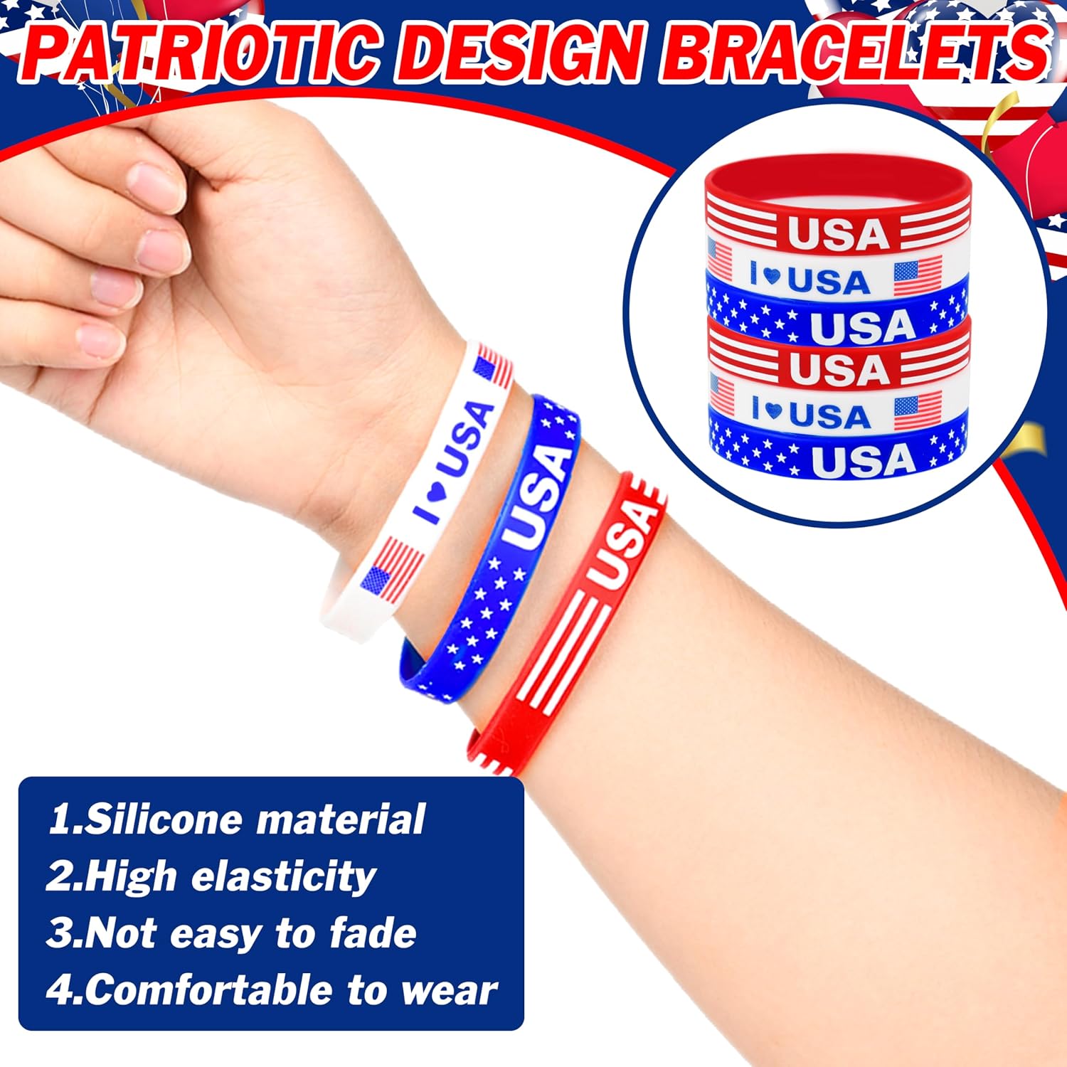 Palonu 134 Pack 4th of July Patriotic Accessories, Glasses Necklaces Bracelets Tattoos for Fourth of July, USA American Flag Party Favor Supplies, Independence Day, Memorial Day Decorations