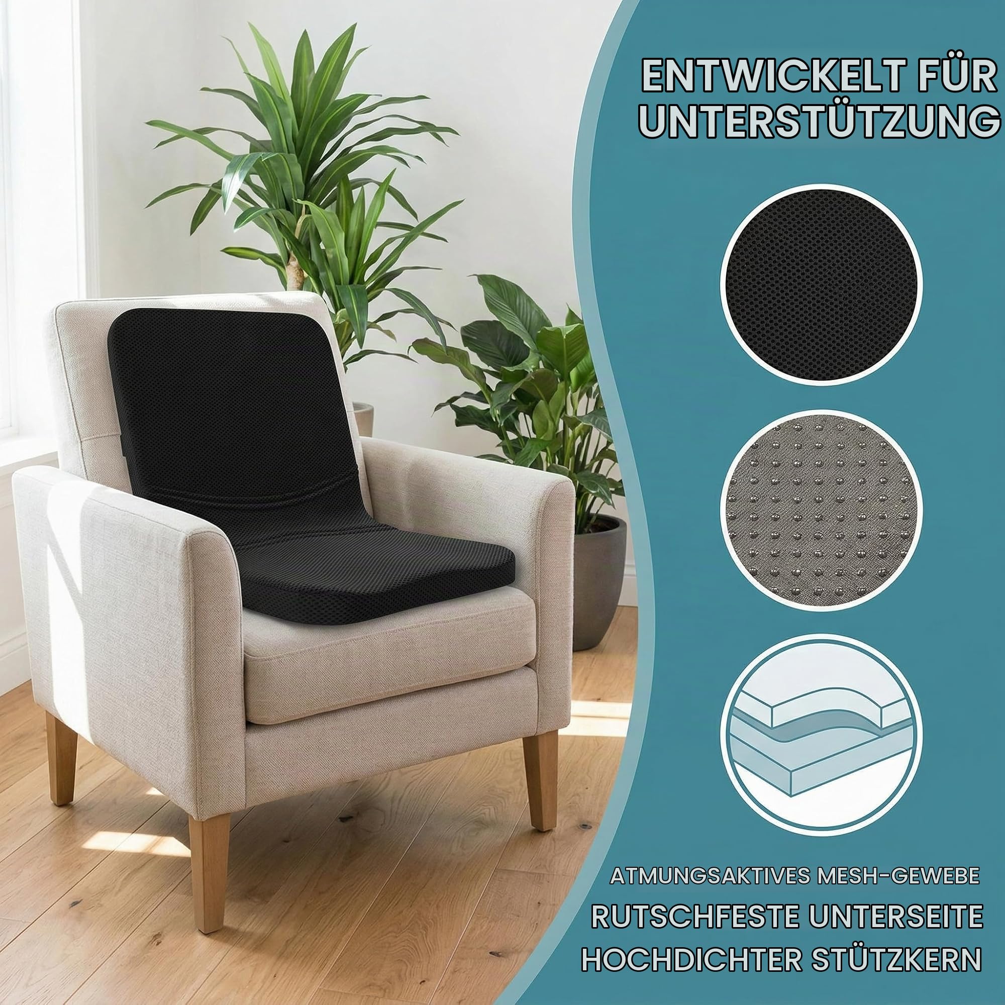 bonmedico Orthopädisches Sitzkissen und Rückenkissen 2-in-1 | ergonomische Lordosenstütze mit hochflexiblem Schaumstoff für Bürostuhl, Auto und Zuhause, Ideal als Keilkissen