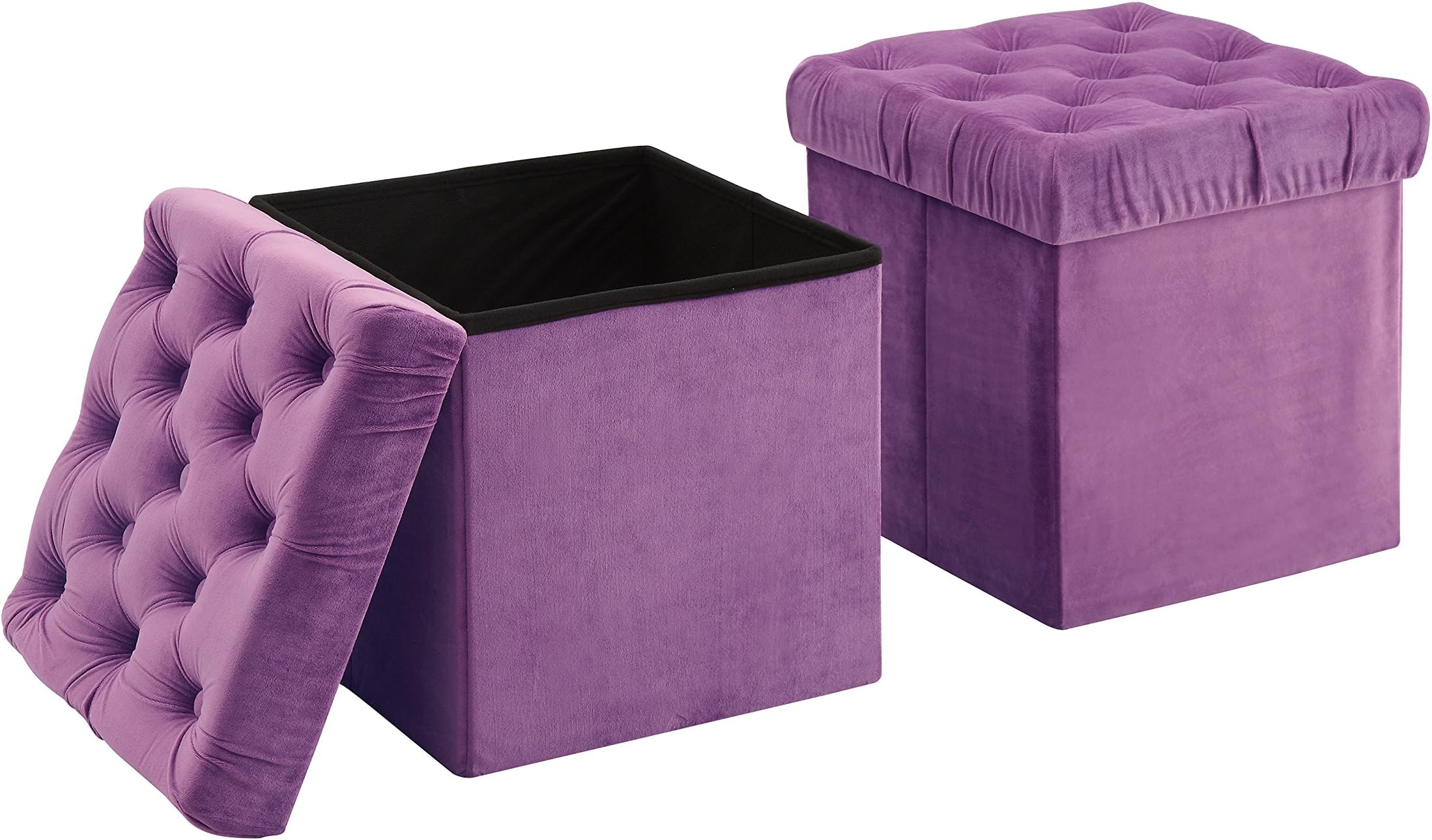 Foldable Storage Ottoman Cube Foot Rest, Purple (2 Pack)