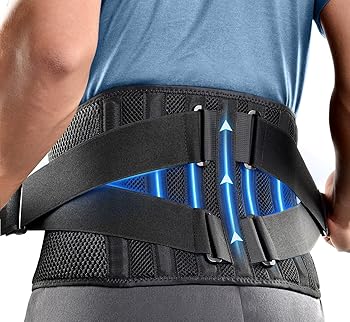 FREETOO Air Mesh Back Brace for Men Women Lower Back Pain Relief with 7 Stays, Adjustable Back Support Belt for Work, Anti-skid Lumbar Support for Sciatica Scoliosis (M(waist:36''-44''), Black)
