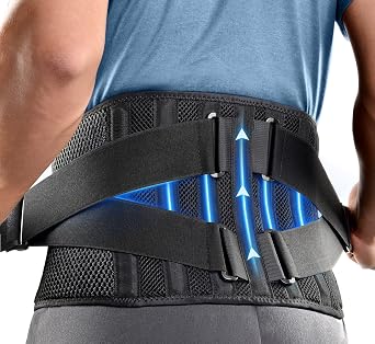 FREETOO Air Mesh Back Brace for Men Women Lower Back Pain Relief with 7 Stays, Adjustable Back Support Belt for Work, Anti-skid Lumbar Support for Sciatica Scoliosis Swaist27-36, Black