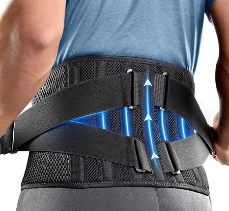 FREETOO Air Mesh Back Brace for Men Women Lower Back Pain Relief with 7 Stays, Adjustable Back Support Belt for Work, Anti-skid Lumbar Support for Sciatica Scoliosis (XXL(waist:53''-67''), Black)