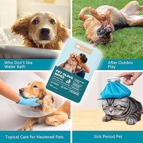 Miniatura 6 de L&W BROS. Guantes de toallitas para perros, 10 unidades empaquetados individualmente, sin enjuague, seguros, sin alcohol y para una cómoda limpieza