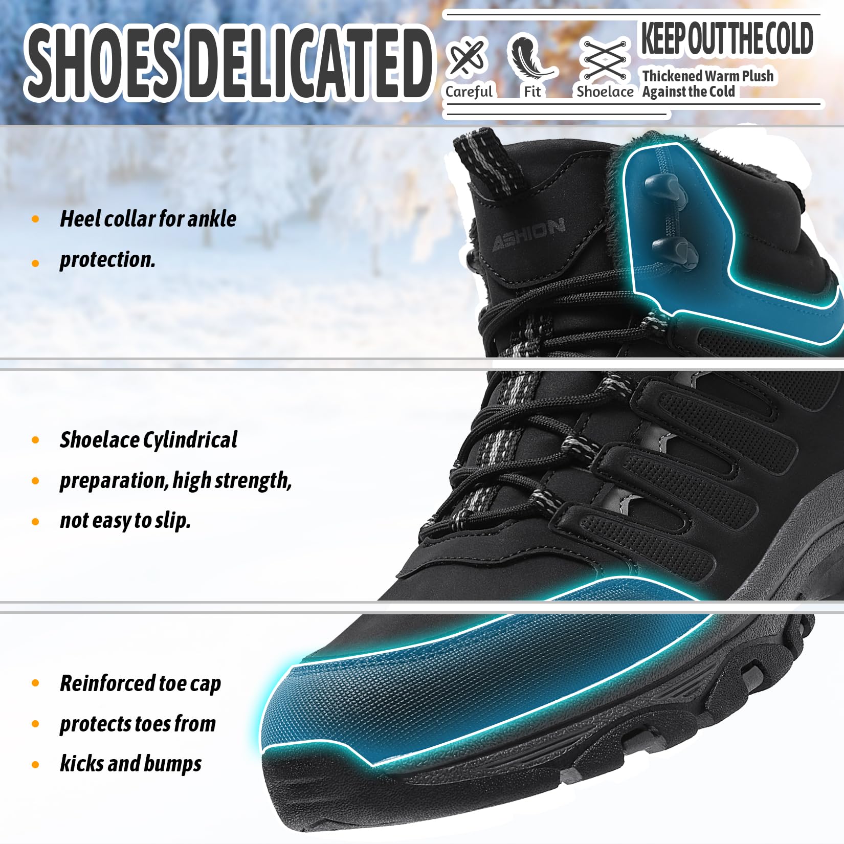 Littleplum Winterschuhe Herren Winterstiefel Wanderschuhe Trekking Warm Gefüttert Schneestiefel für Outdoor