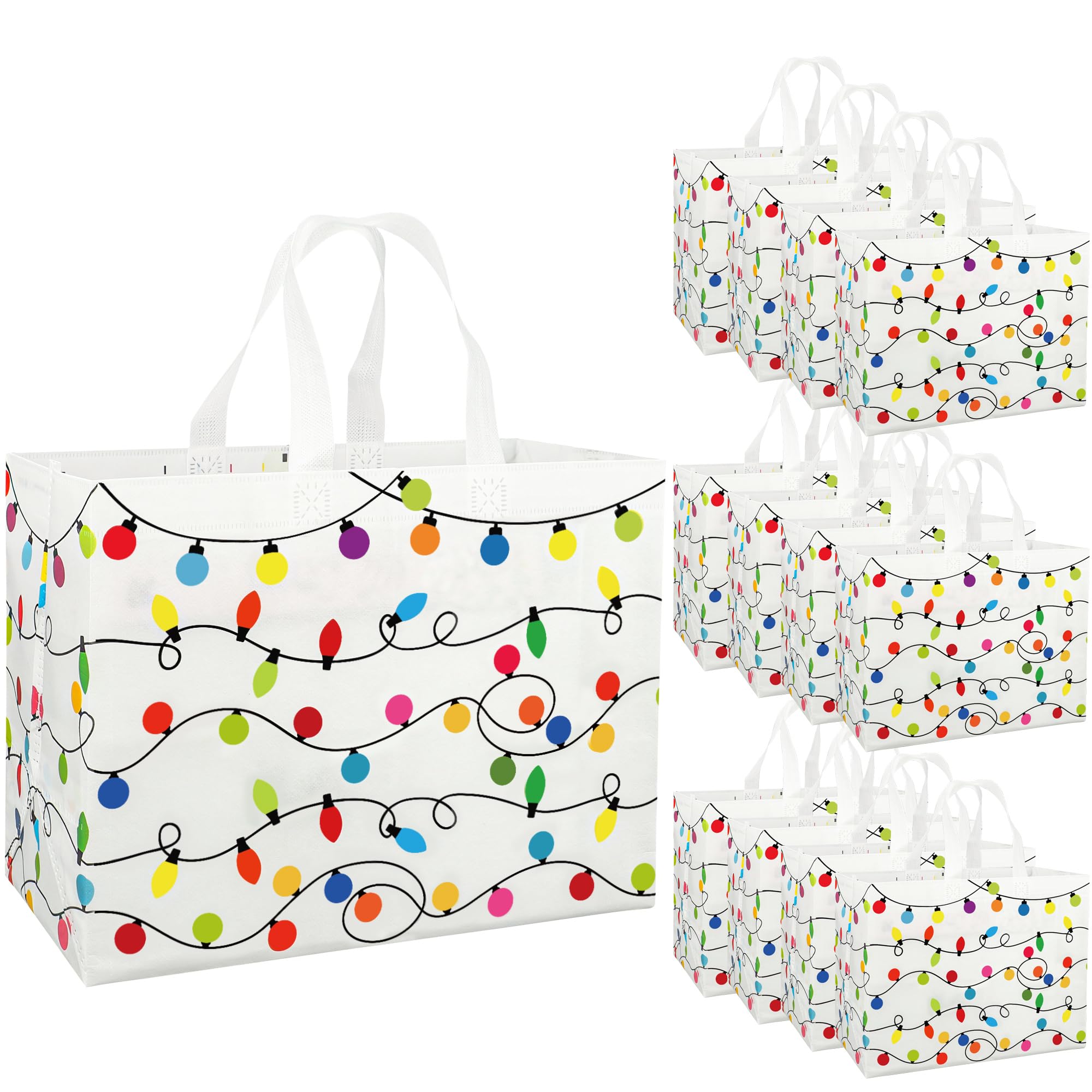 12 sacchetti regalo natalizi in tessuto non tessuto, con luci colorate, riutilizzabili, con manici, sacchetti per regali di Natale, feste, bomboniere, forniture per confezioni regalo, 32 x 24 x 17 cm