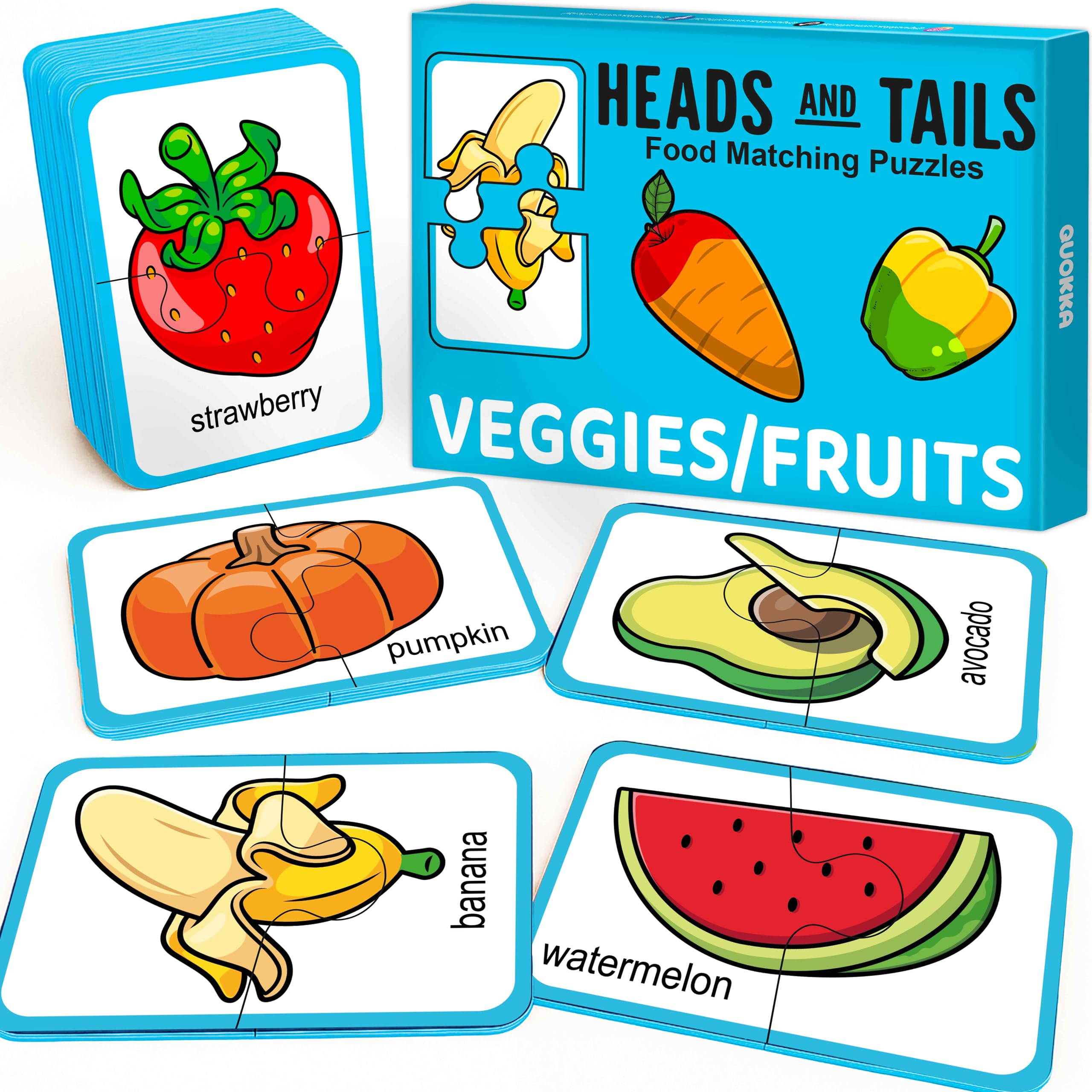 QUOKKA Toddler Puzzles Ages 2-4, 100% Self-Correcting 16 Matching works of Fruits Veggies