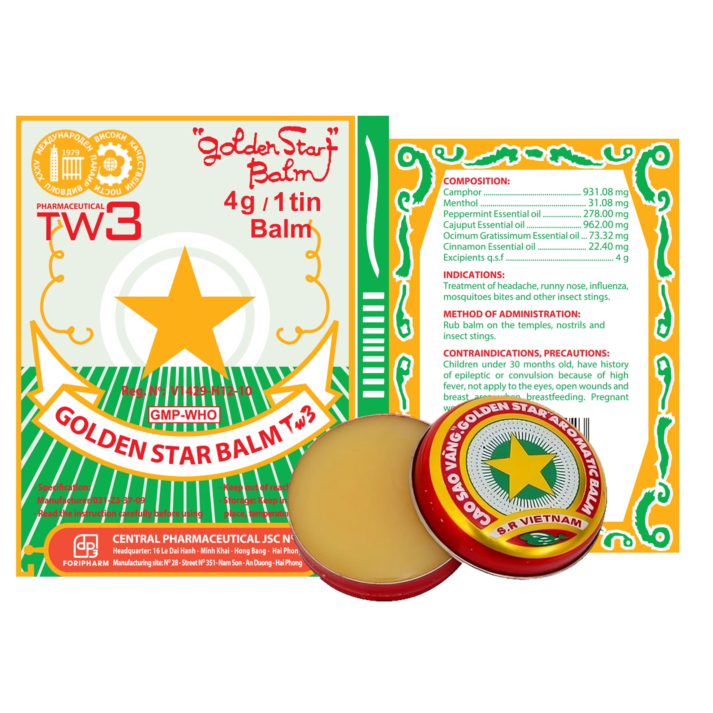 Golden Star Balm (Cao Sao Vang) Pack of 8 - Cooling Muscle Balm for Massage - Vietnamese Aromatic Ointment, Menthol, Camphor and Eucalyptus Essential Oils - Pharmaceutical TW3-8 x 4g (1.13 oz) — Amazon image 4