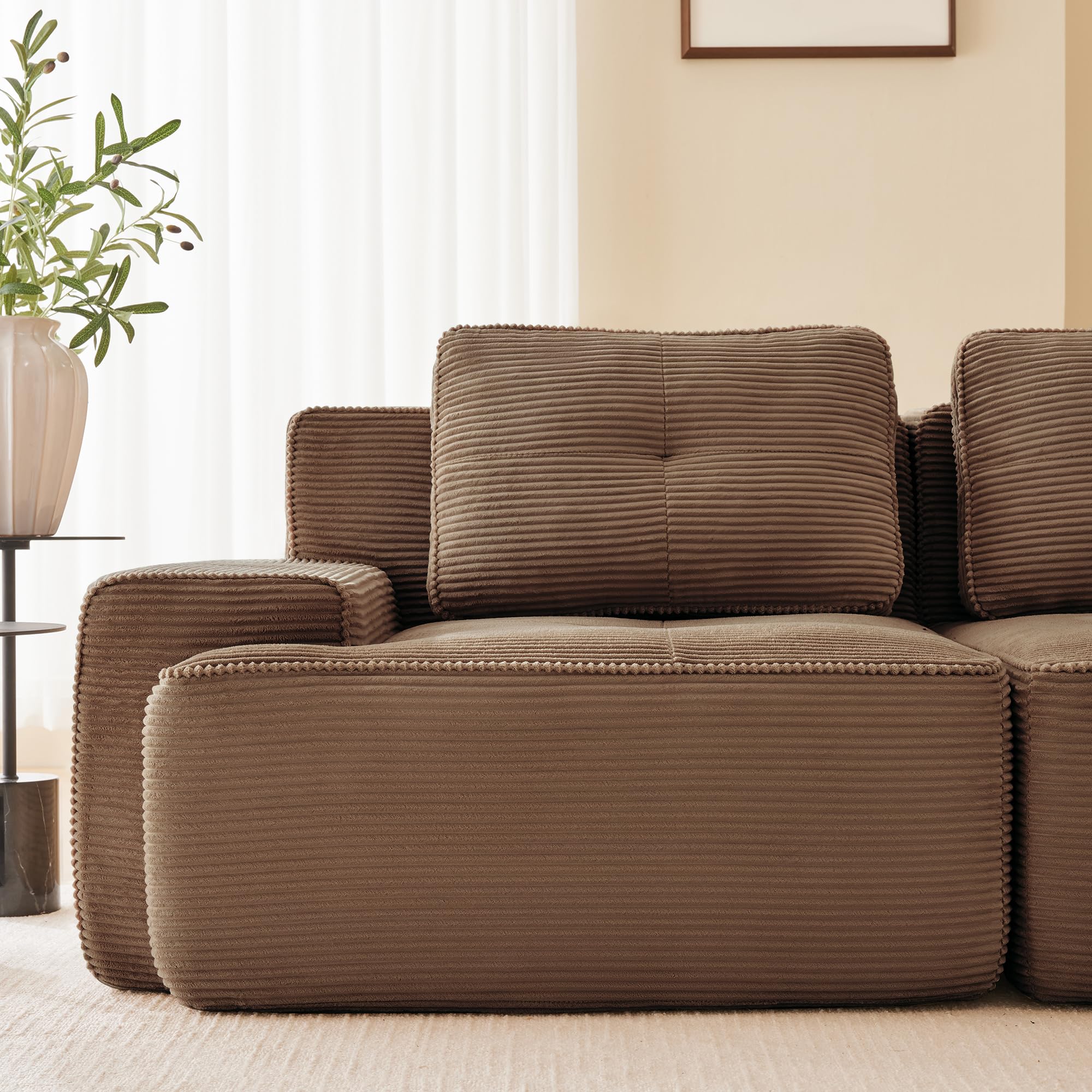 Boneless Sofá modular, moderno para salón con asiento bajo de 74 cm, sofá de pana, sofá tapizado en la nube combinable, para salón (marrón, 2S)