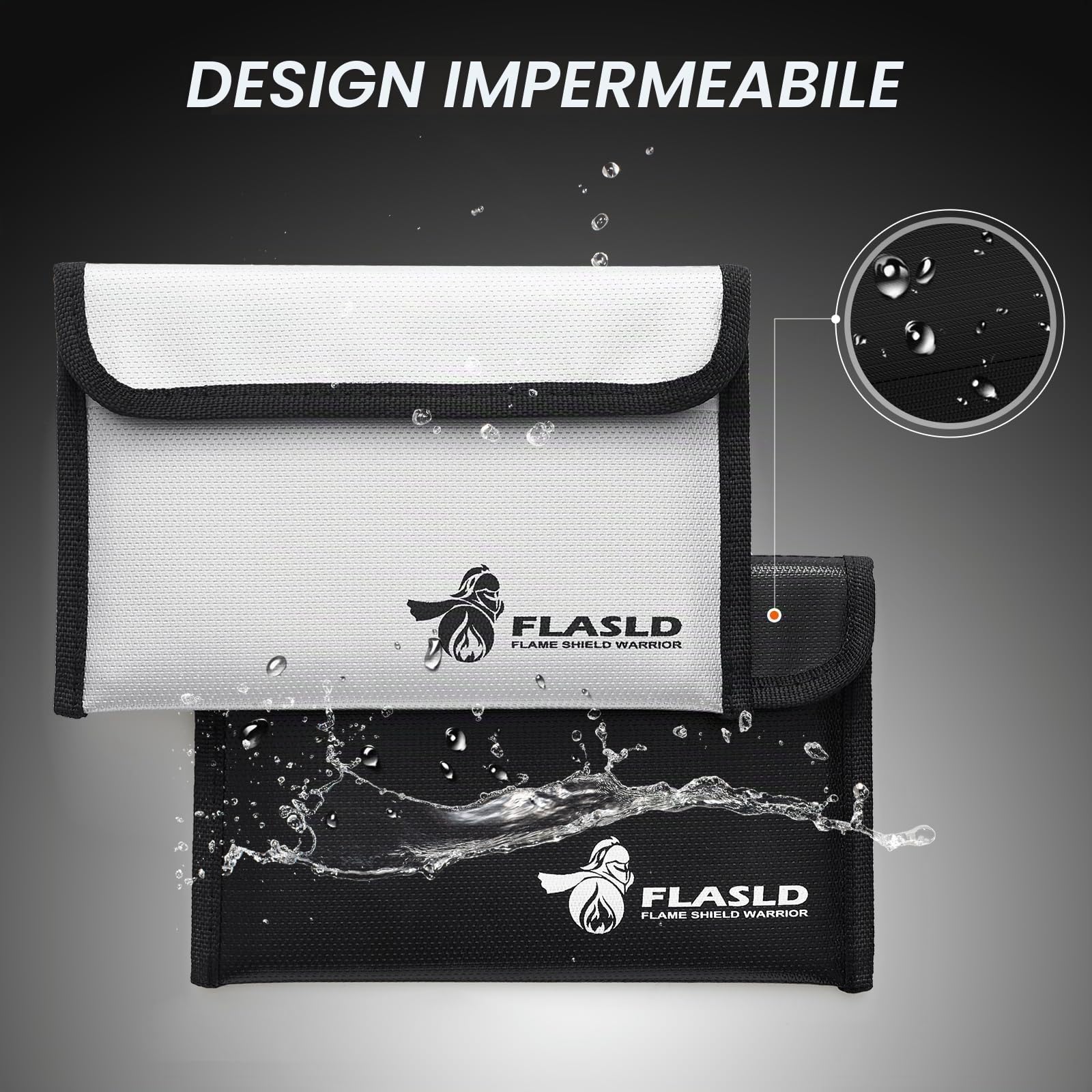 FLASLD 2 Pezzi Borsa Portavalori Ignifuga, Portafoglio Ignifugo da 20 x 12.7 cm, Antincendio Impermeabile, per Documenti, Denaro, Passaporto, File Bancari e Contanti