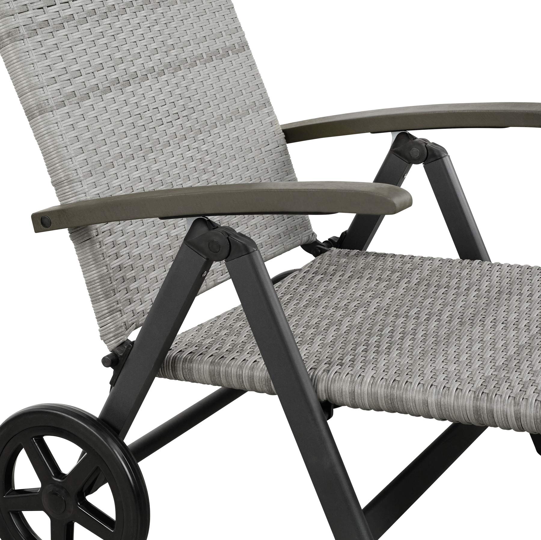 tectake 800722 Sedia a Sdraio con Rotelle, Rattan Sintetico, Regolato in 5 Posizioni, Giardino Terrazza Esterno, 194x75,5x57 cm -disponibile in diversi Colori (Grigio Chiaro | No. 403746)