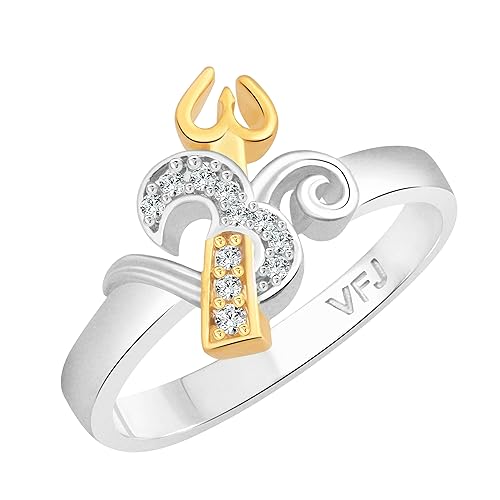 Vighnaharta Trishul Om CZ Rhodium Plated Alloy Gents Ring for Boys and Men - [VFJ5028FRR]