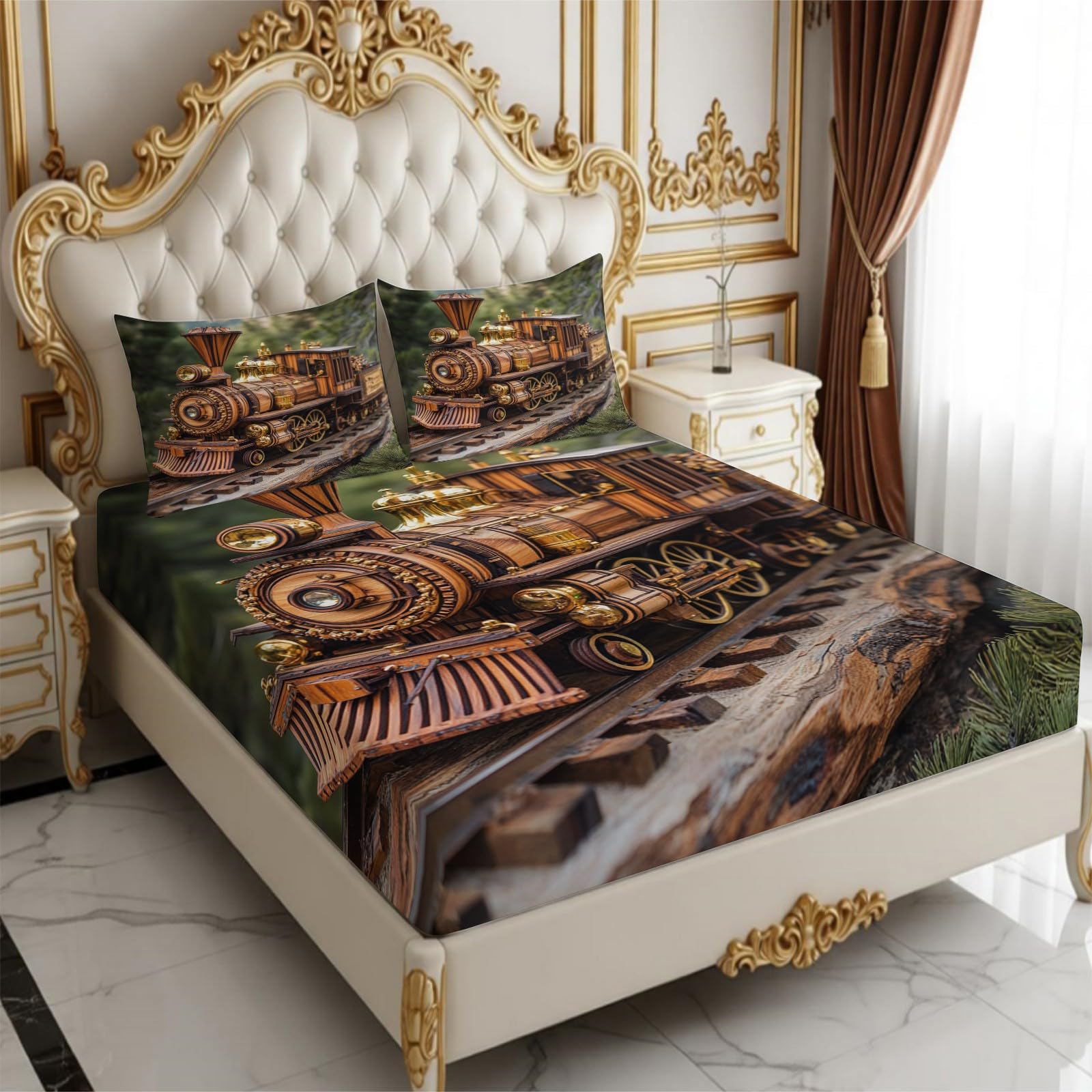 Lenzuolo con Angoli 180 x 200 cm Microfibra Treno d'epoca Lenzuolo Sotto Elasticizzato Profondo 25 cm marrone per Singolo e Matrimoniale