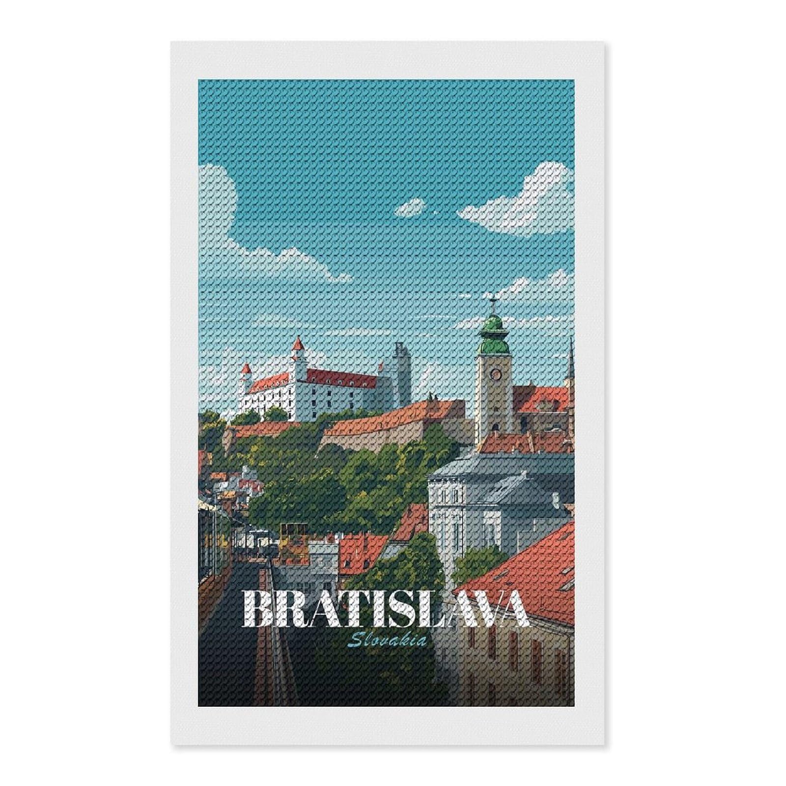 Junmoney Bratislava, Slovakia Cityscape Illustration Diamond Art Kit 12"x20", Modern Decor, Farmhouse Decor, Home Wall Art, Festive Craft Gift, Handmade Wall Decor