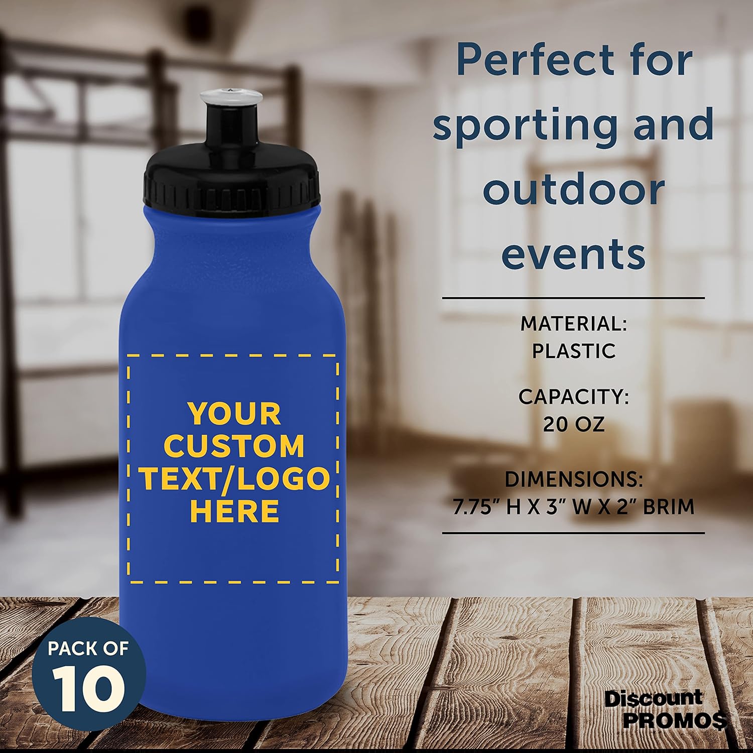 DISCOUNT PROMOS Custom 20 oz. Water Bottles with Push Cap Set of 10, Personalized Bulk Pack - Perfect for Gym, Hiking, Camping, Outdoor Sports - Reflex Blue - Image 4