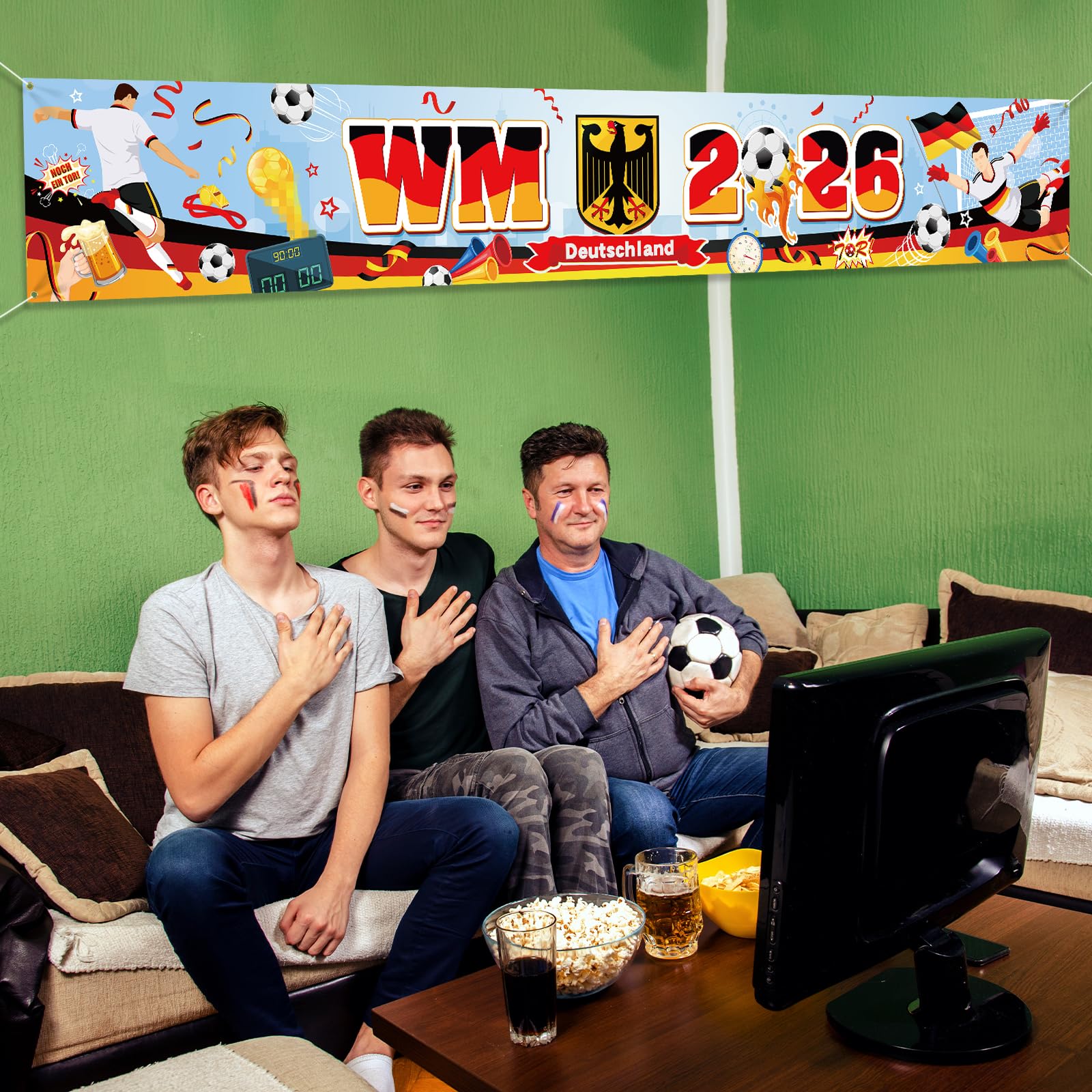 DPKOW Fußball 2026 WM Banner Deko für Deutschland Fanartikel Accessoires Mannschaft Deutschland Flaggen Banner für Nationalmannschaft Fan Deko Mannschaft, 270 * 40cm - 4