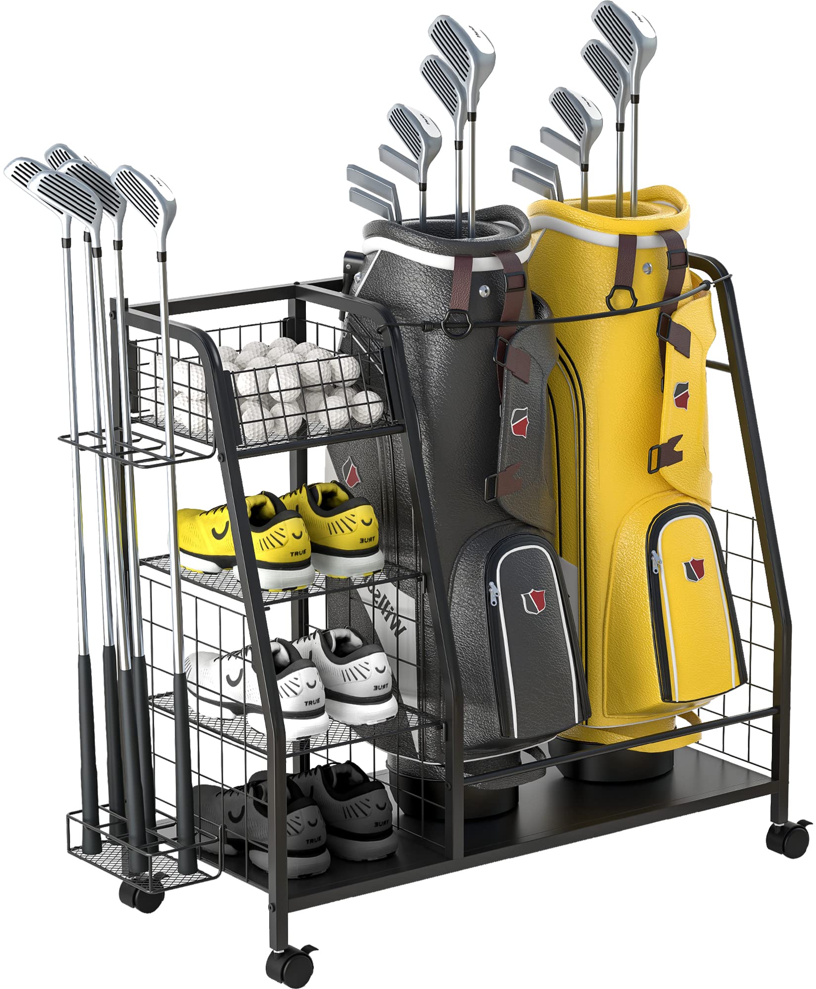 Support de Rangement pour Sac de Golf pour Garage – Double Organiseur de Sac de Golf avec Roues verrouillables – Organiseur de Golf pour Accessoires de Golf pour Homme –