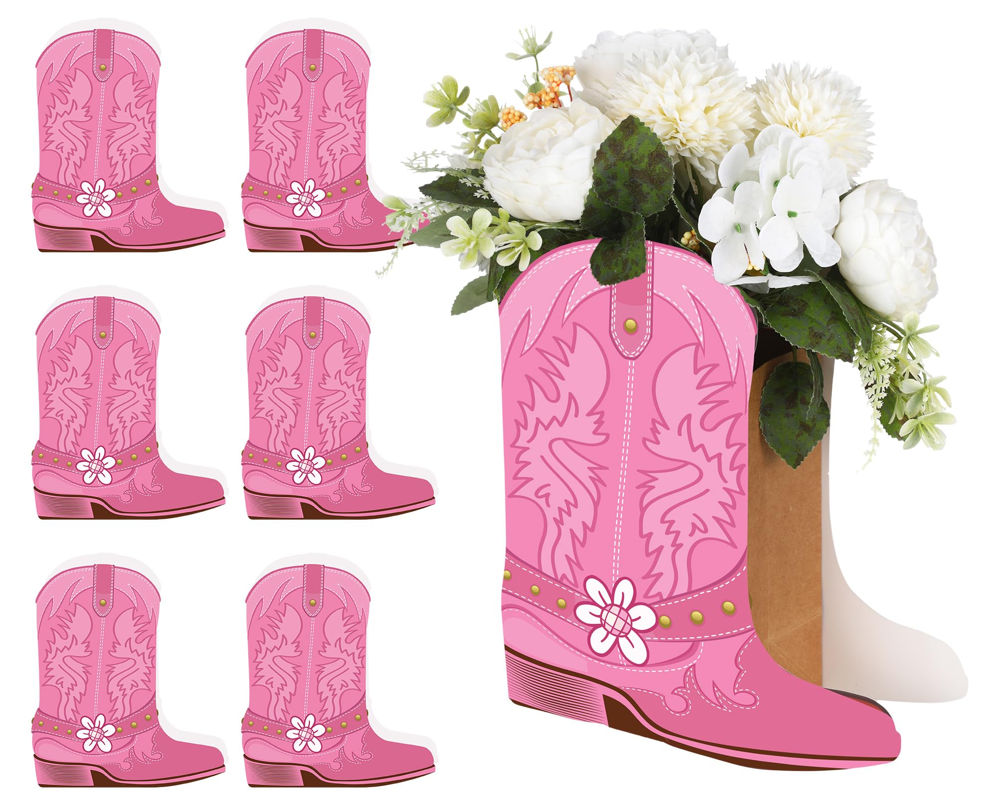 Weekgrat 8 Set Pink Western Cowgirl Boots Flower Boxes Centerpiece Boot Shape Boxes Decorations Western Theme Party Cowgirl Favors for Cowboy Birthday Party Baby Shower Wedding Supplies