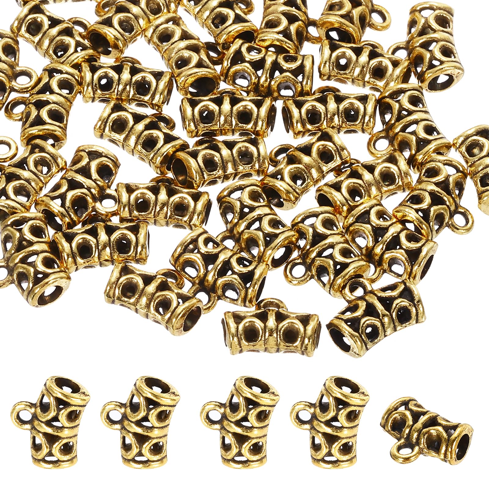 PATIKIL Spacer Bail Bead, 80 Pcs Spacer Beads Charms Holder Bracelet Tube Beads Hanger for Necklace Jewelry DIY Making Vintage Gold