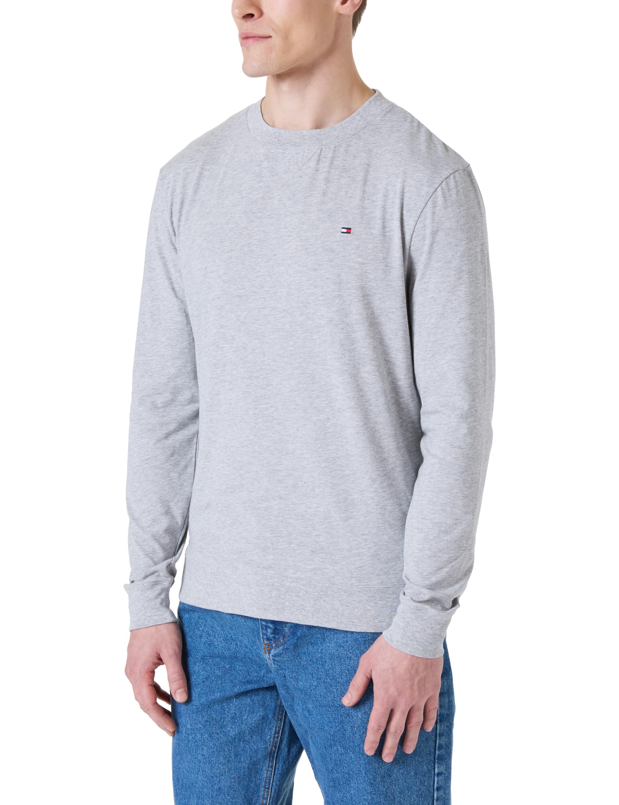 Tommy Hilfiger Men’s Sweatshirt without Hood, Grey (Light Grey Heather), S
