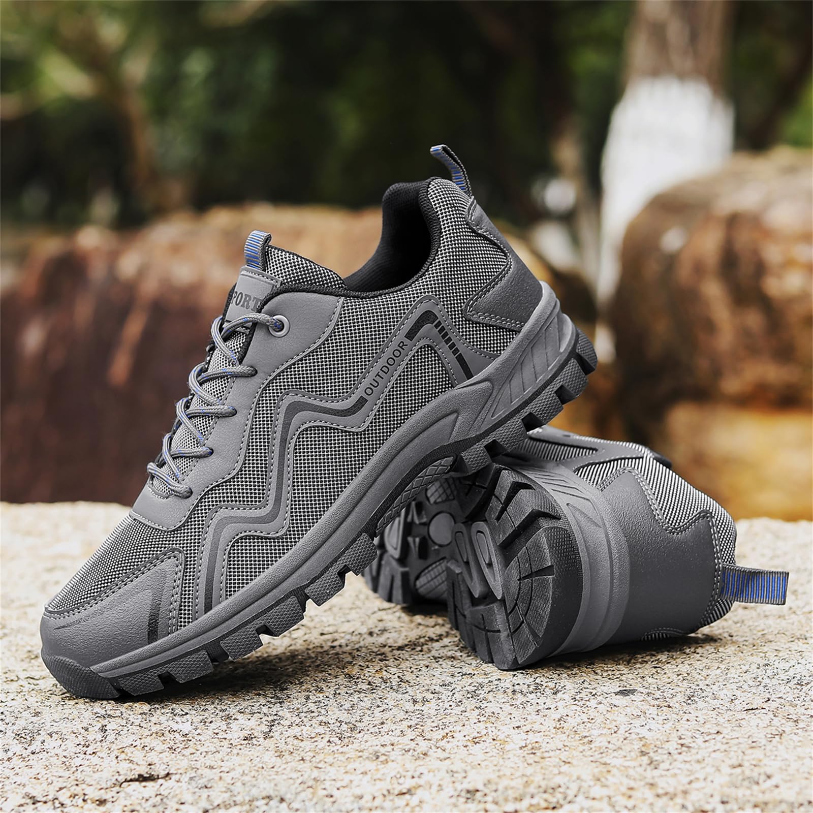 Wanderschuhe Für Herren Zum Wandern Reisen rutschfest Leicht Für Outdoor Camping Arbeit Sneakers Low Top,Grau,40 EU