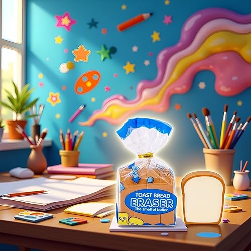 Miniatura 4 de Borrador de pan Kawaii Toast, lindo borrador de lápiz de papelería, borrador de pan 3D, borrador de lápiz de dibujos animados, herramientas de
