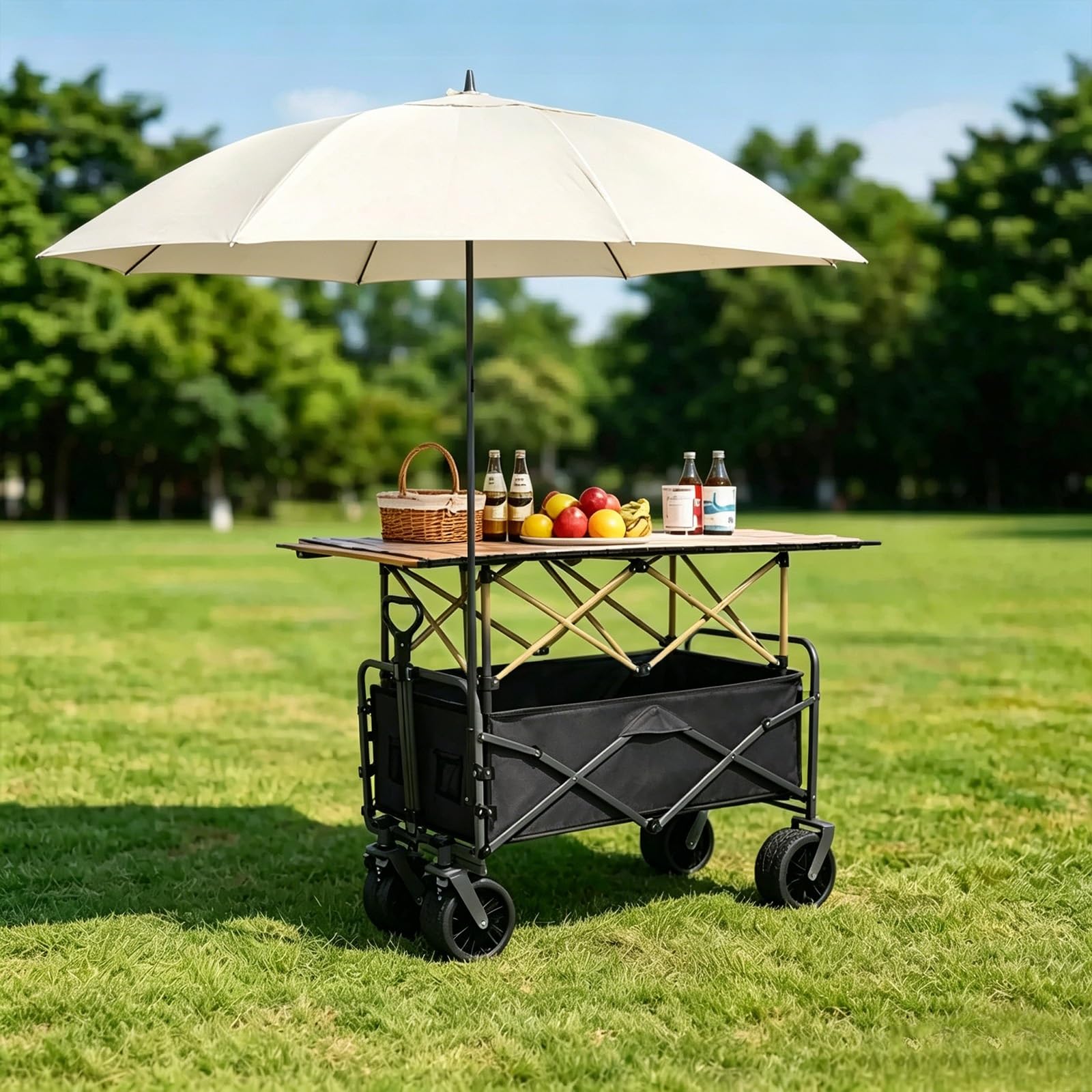 HARELA Genérico Puesto De Mercado con Toldo, Carrito de Comida callejera con Ruedas, Puestos Plegables for la Venta en el Mercado(Black,118cm/46.4in)