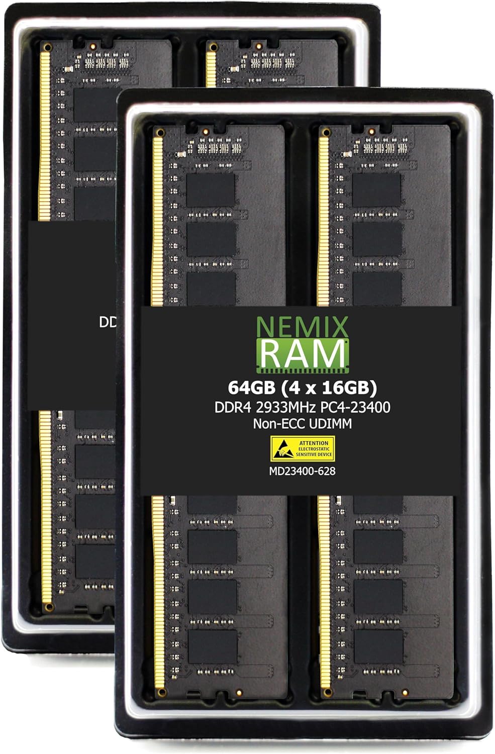 NEMIX RAM 64GB (4X16GB) DDR4 2933MHz PC4-23400 2Rx8 1.2V CL21 288-PIN Non-ECC UDIMM Unbuffered Desktop Memory KIT
