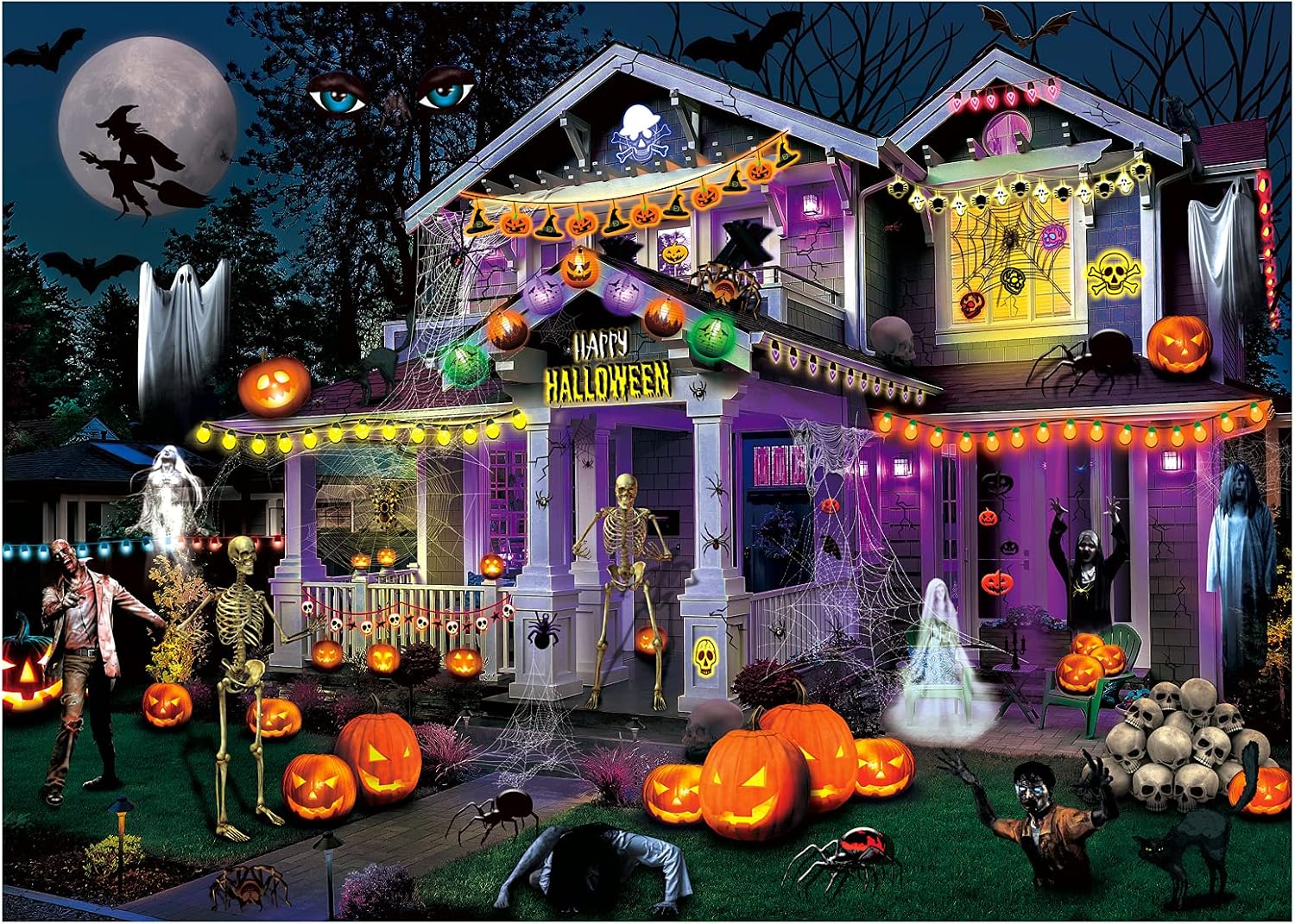 BADUS Halloween Jigsaw Puzzles for Adults 1000 Pieces - 27.5" x 20"Halloween Haunted House Party Puzzle, Home Decorations