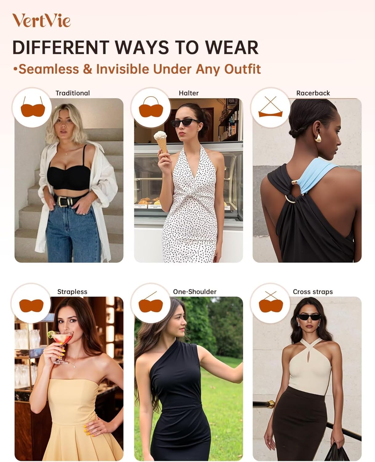 Vertvie Strapless Bras for Women Push Up Non-Slip Bandeau Bra Seamless Full Coverage Tube Top Bralette (Wireless & Underwire) - Image 4