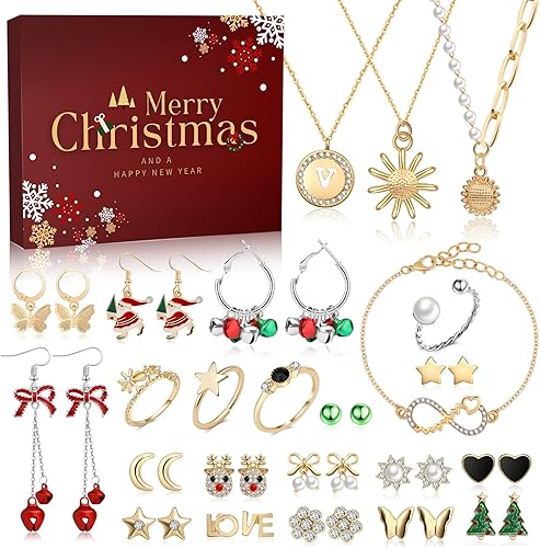 Calendario de adviento de joyería, cuenta regresiva de Navidad, calendario de Adviento 2023 para mujeres adultas y adolescentes, regalo sorpresa de