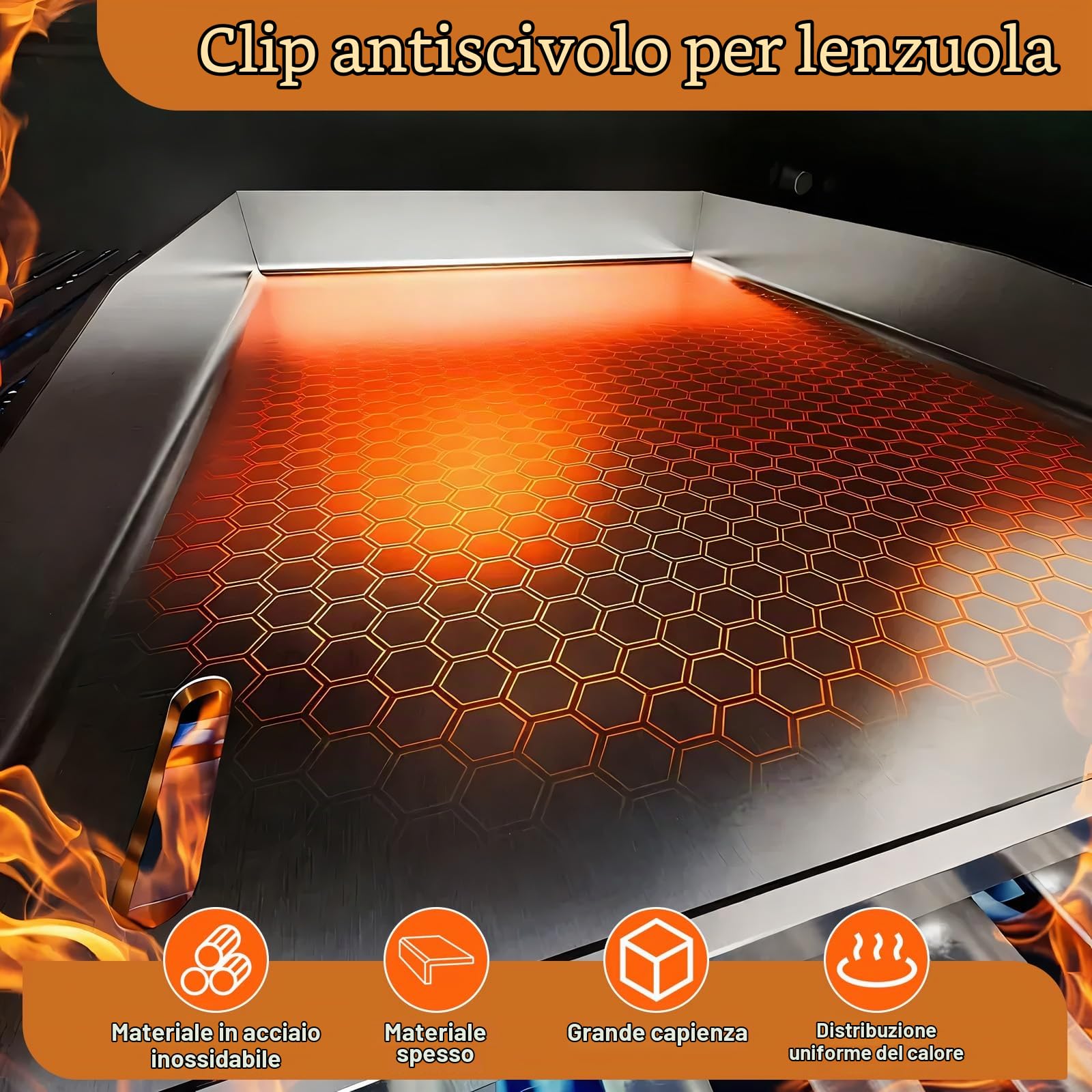 Piastra Acciaio Inox con 2 Spatole e Manici, Raschietto, Bistecchiera Rettangolare Universale 58x41x7.5cm, Piastre Barbecue Ghisa Fornelli Gas Accessori Griglia BBQ per Campeggio Festa Eventi Esterno