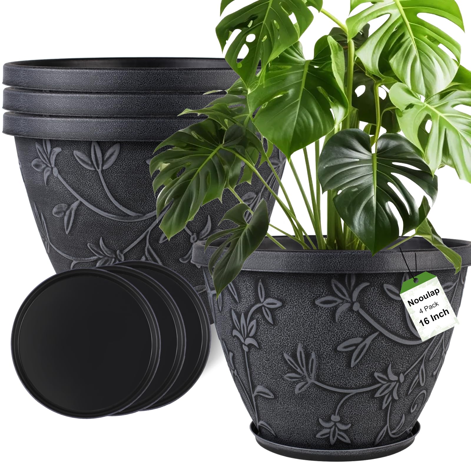 Nooulap 4 Pack 16 Inch Large Plant Pots