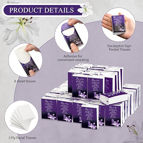 Miniatura 10 de Paquete de 100 pañuelos faciales conmemorativos con los que amamos, no se van lejos, pañuelos inspiradores de bolsillo de poemas, paquetes de