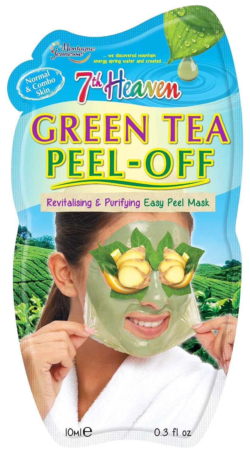 7th Heaven Green Tea Easy Peel-Off Face Mask with Crushed Ginger and Lemon for Revitalizing and Purifying Your Complexion (12-pack)