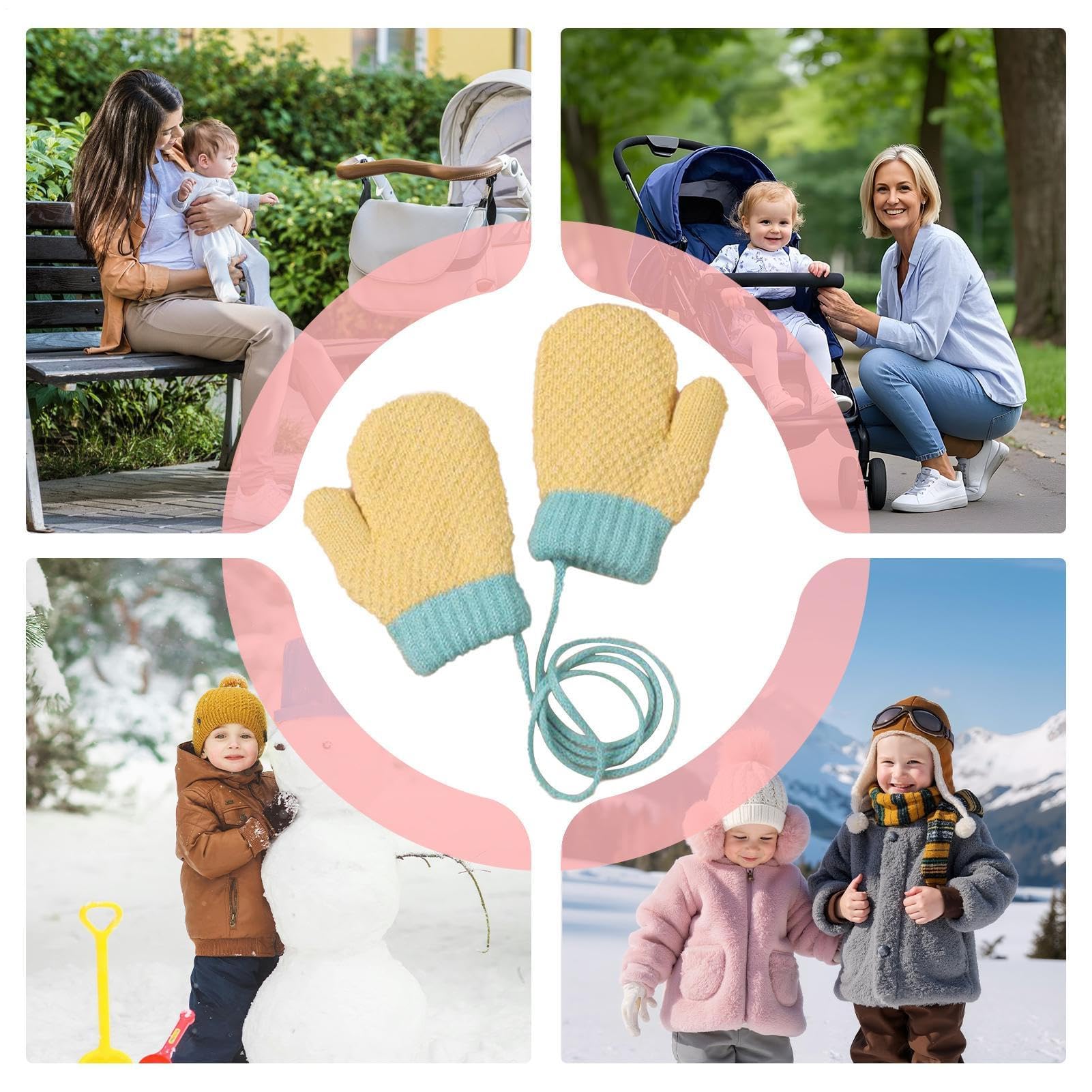 ZH1YFD Guanti da Neve per Bambini Guanti Anti-Perdita con Dita Intere | Guanti da Neve Invernali per Bambini in à prescolare Giardino Pattinaggio Sci Pupazzi di Neve Fare Parco