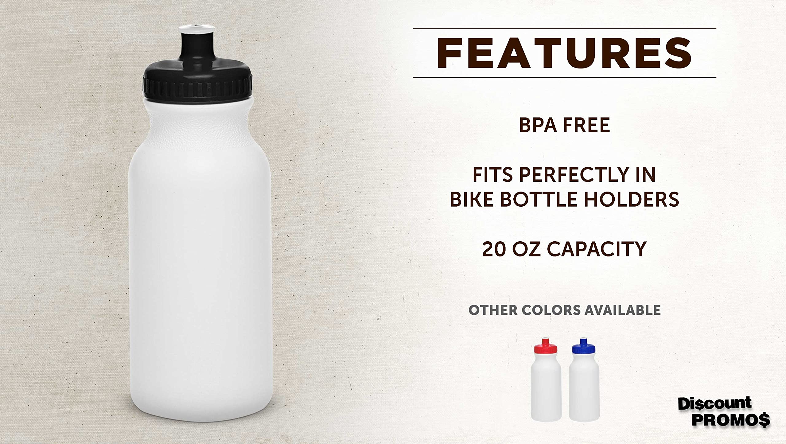DISCOUNT PROMOS White Water Bottles with Push Cap, 10 pack, 20 oz, Reusable BPA FREE Squeezable Bottles in Bulk, White Black