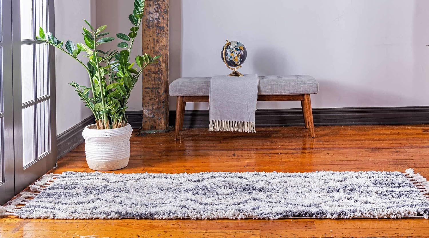 Unique Loom Hygge Shag Collection Area Rug - Valley (2' 2" x 6' 1" Runner, Gray/ Beige)