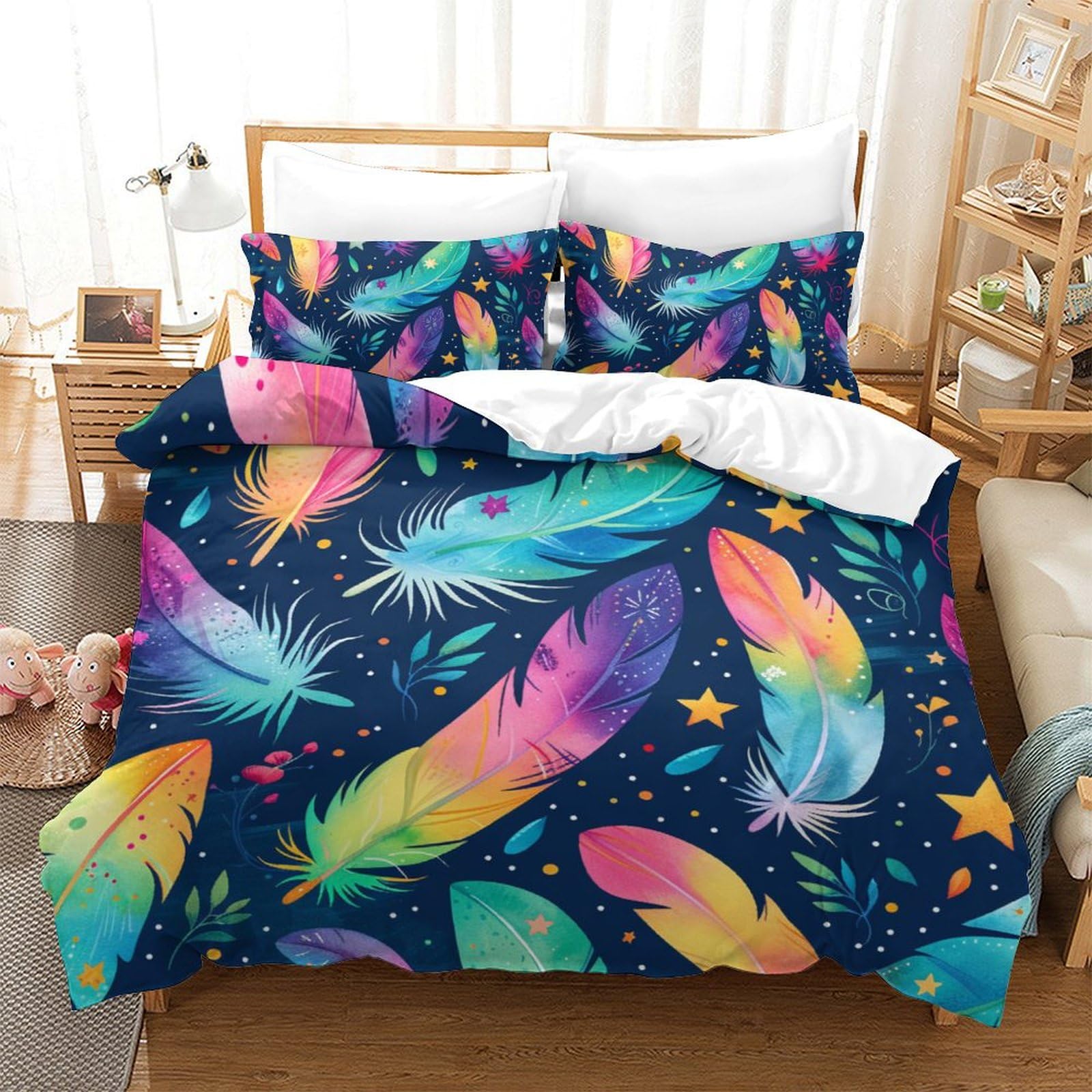 Housse de couette double Le Paon 200x200cm : ne perdez plus votre couette la nuit
