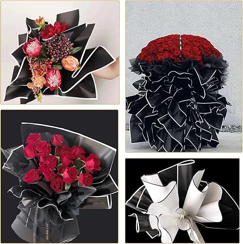 Miniatura 7 de Gloreyan 20 hojas de papel de regalo de flores con borde dorado, ramo de floristería, ramo de flores frescas, envoltura impermeable, caja de regalo,