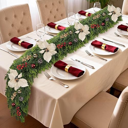 Miniatura 3 de Guirnalda de cedro de Navidad de 6 pies para manto, 1 guirnalda de pino de Navidad realista con flores, bayas, bolas de piñas, guirnaldas