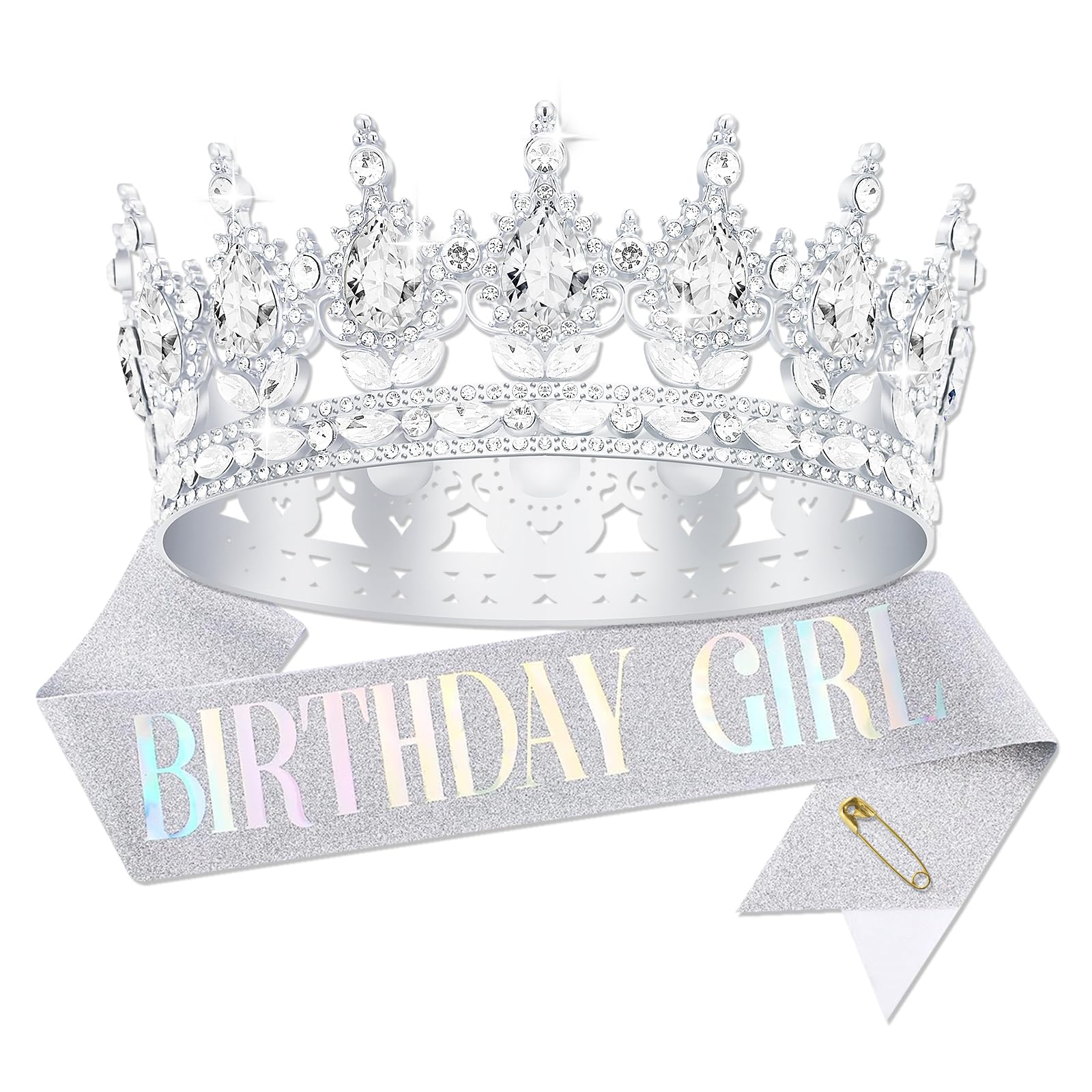 Queen Crown Birthdays Crowns for Women, Birthday Sash, Birthday Tiara for Women Set, Princess Rhinestone BirthdayHeadband Birthday Gifts for Womens, Sweet Happy Accessories